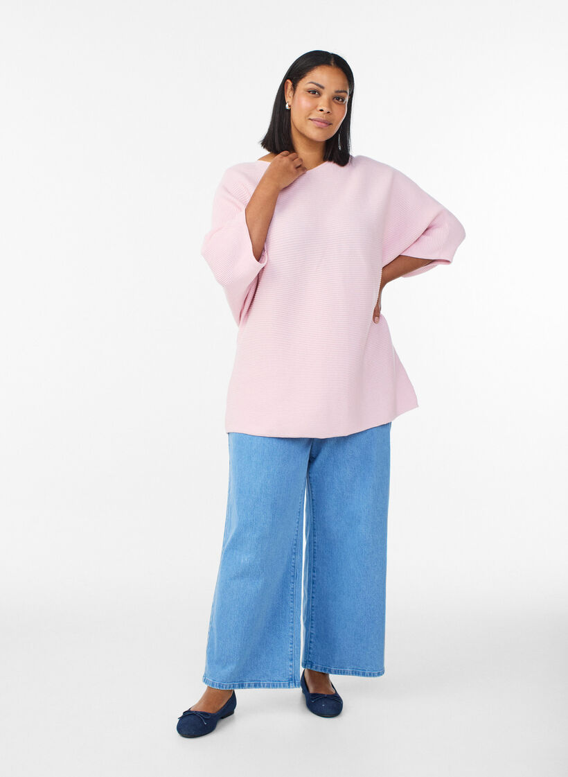 Knitted top with a boat neck and 1/2 sleeves, Pink, Model image number 1