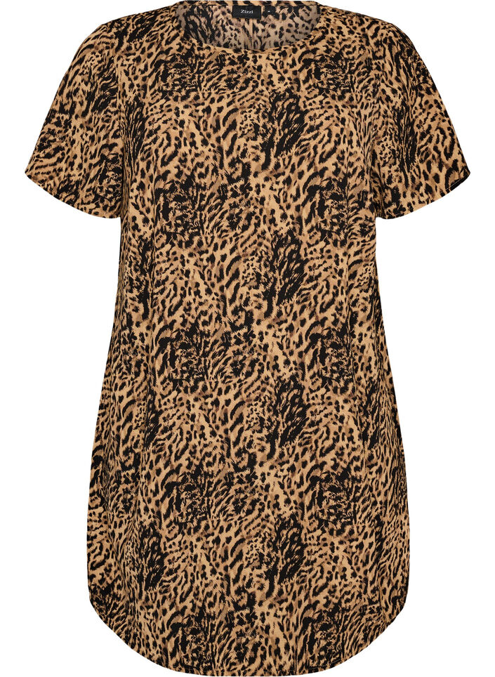 Dress with print and short sleeves, Brown, Packshot image number 0