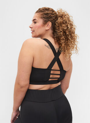 Sports bra with print details, Black, Model image number 1