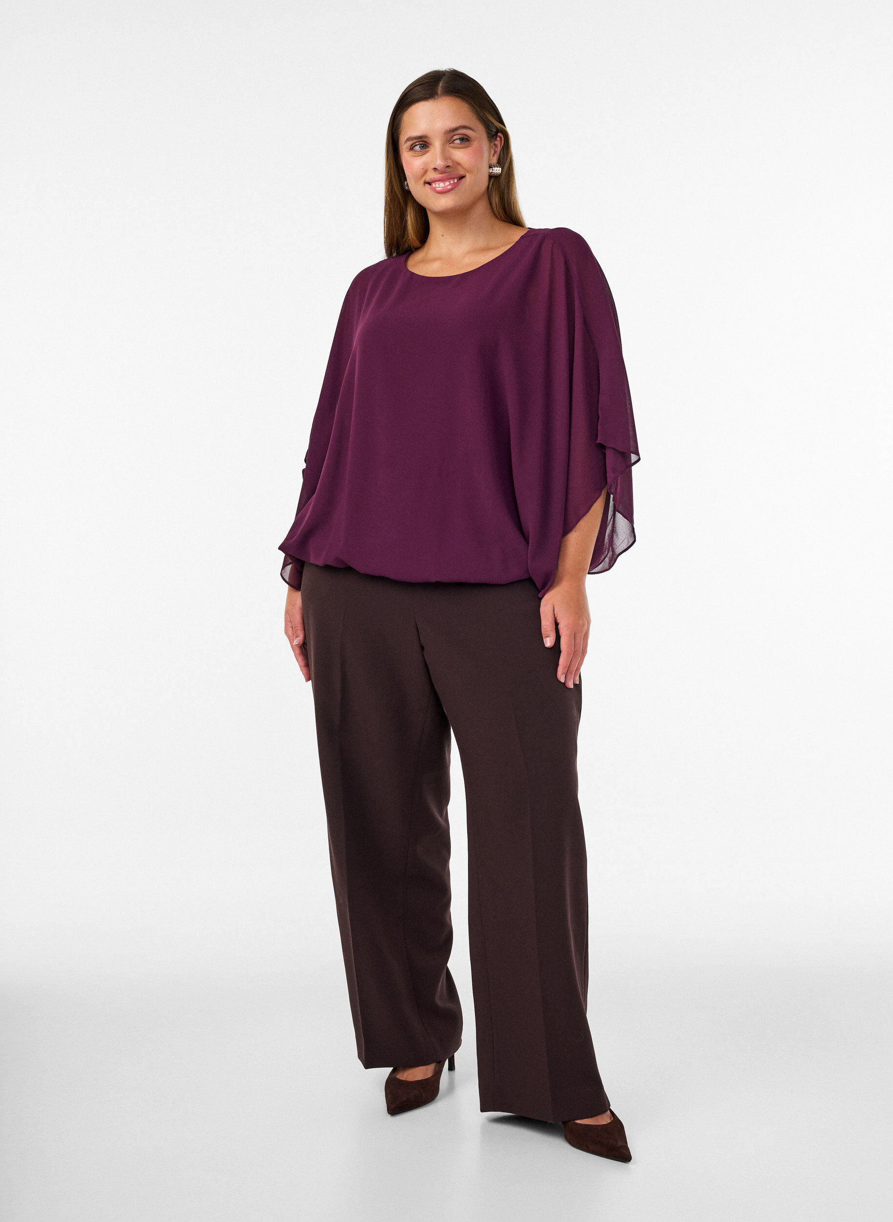 ZizzifashionChiffon blouse with balloon effect, Purple, Model image number 1