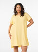 Short dress with a crinkled texture and short sleeves, Yellow, Model image number 0