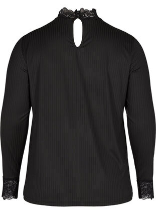 High neck blouse with lace details, Black, Packshot image number 1