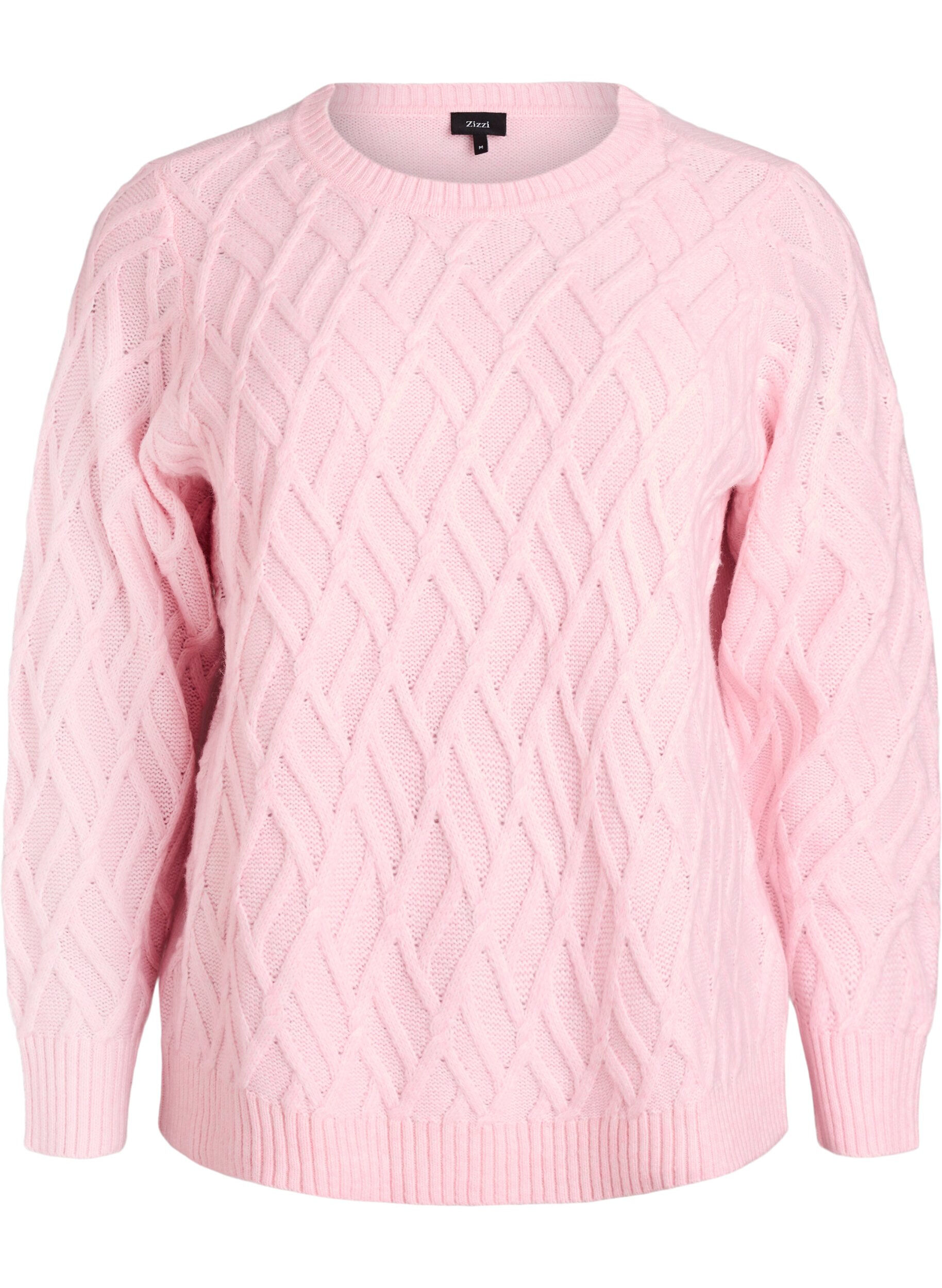 Knit blouse with cable pattern and round neck