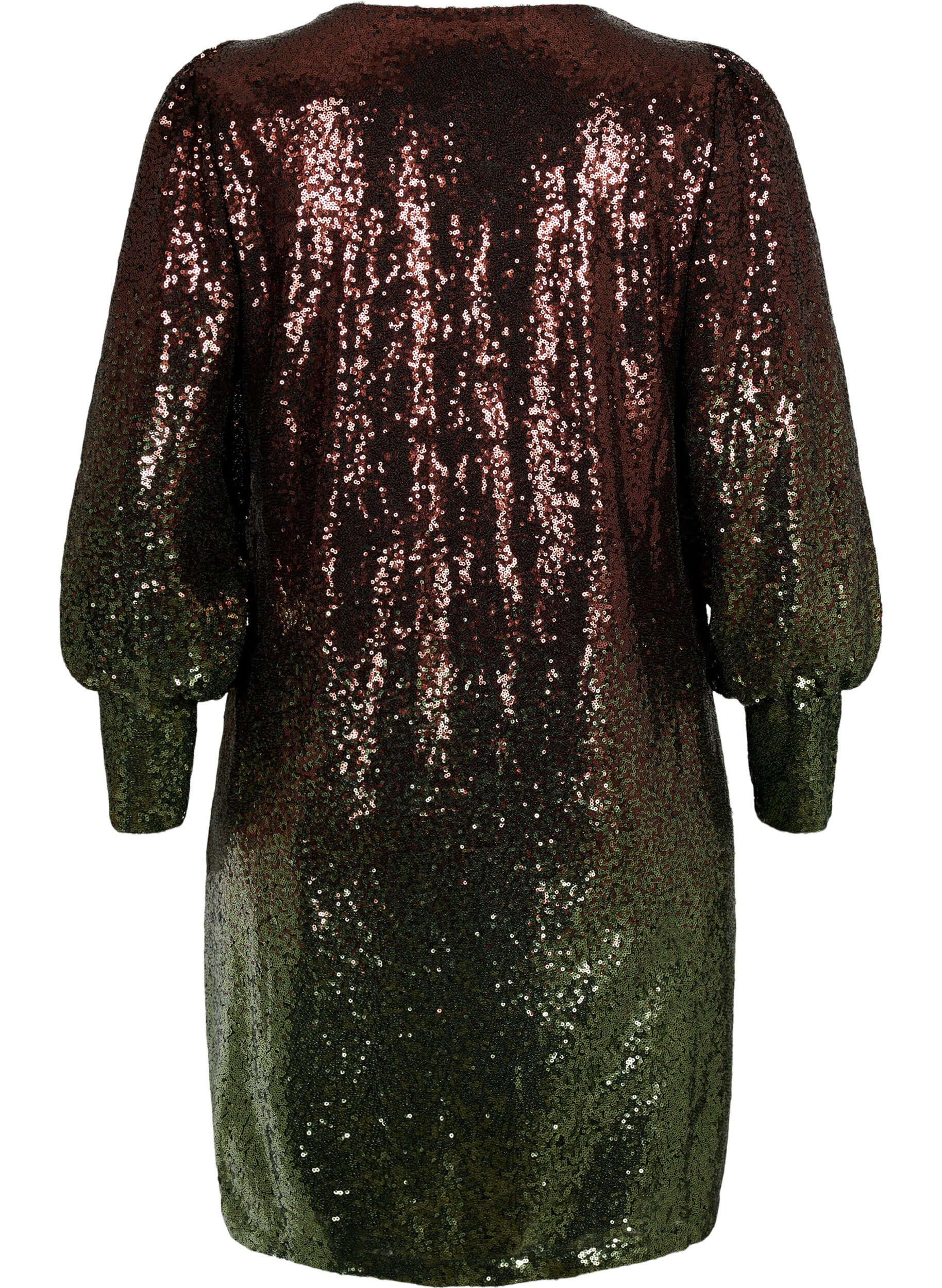 Zizzifashion Sequin dress with balloon sleeves, Scarab Ch. Coffee, Packshot image number 1