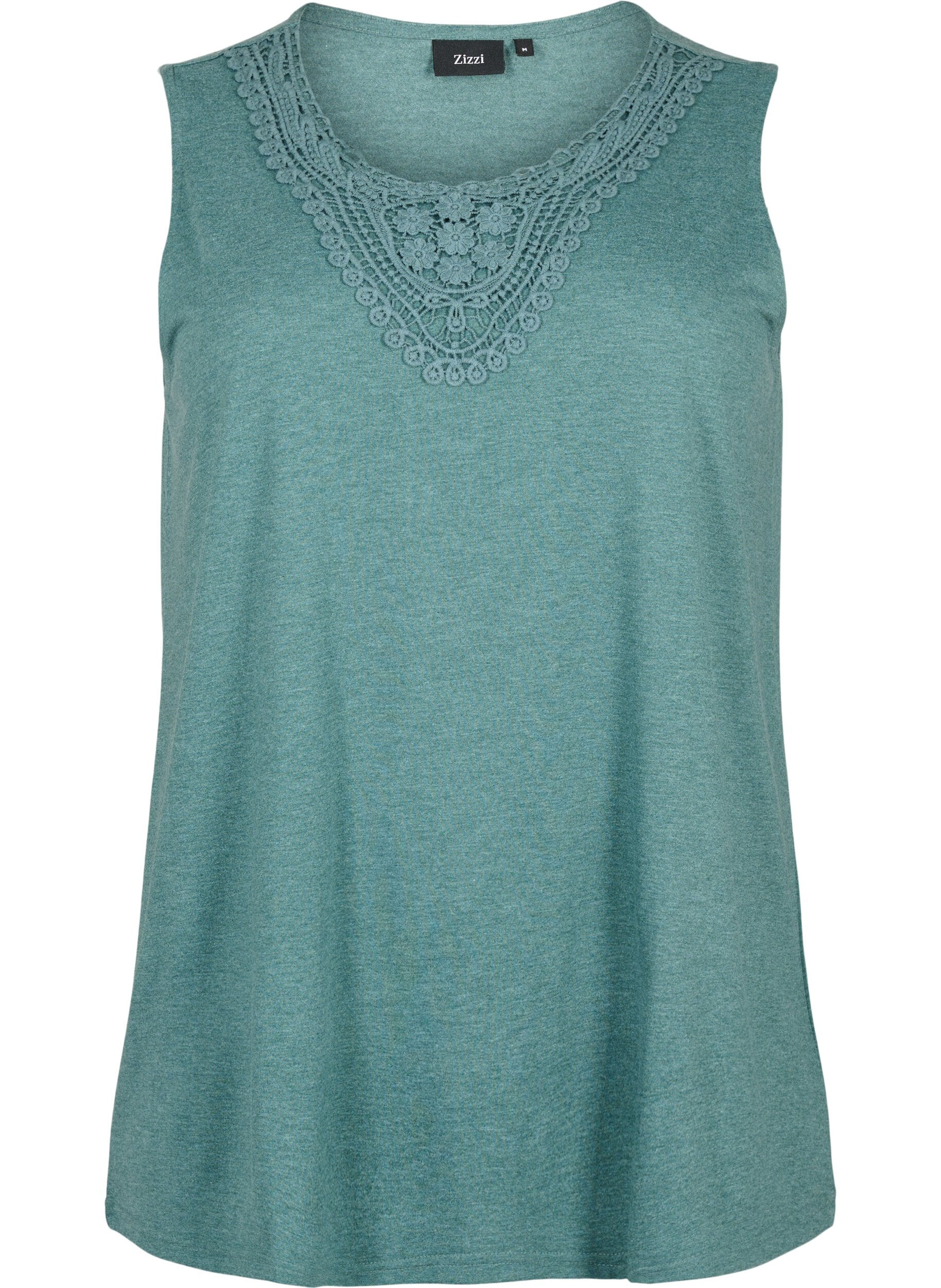 Zizzifashion Sleeveless top with lace, Sea Pine Melange, Packshot image number 0