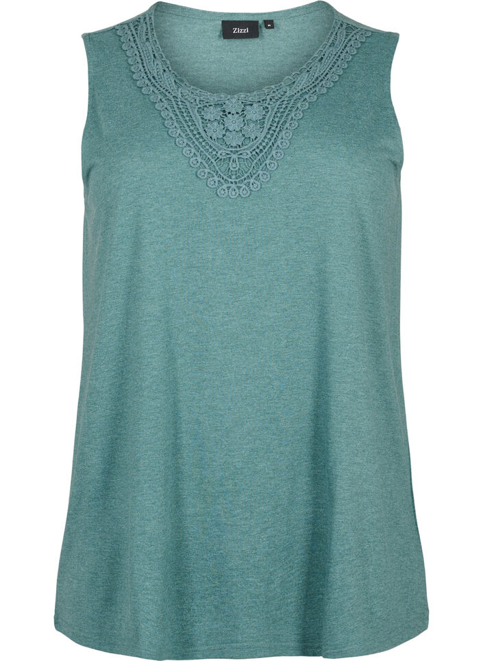 Sleeveless top with lace, Sea Pine Melange, Packshot image number 0