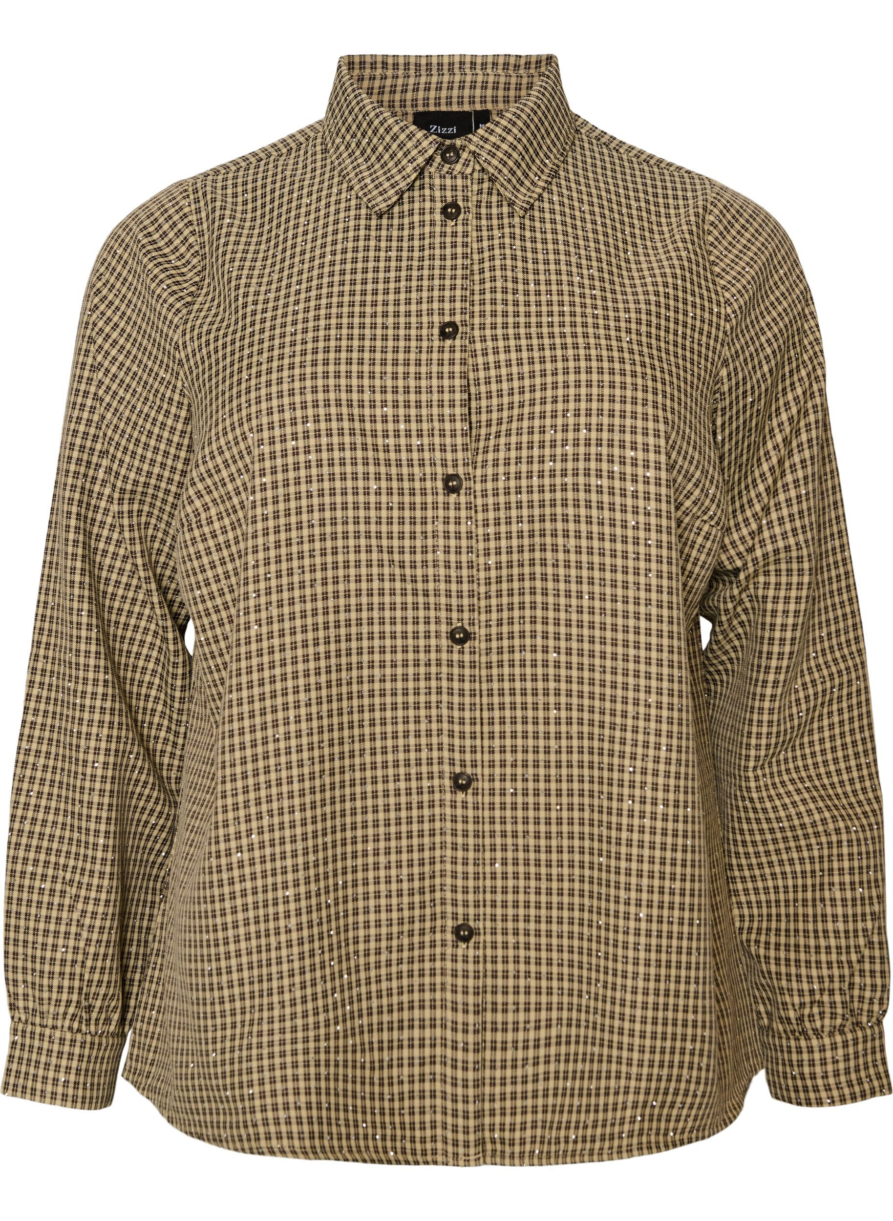 ZizzifashionShirt with small check pattern and rhinestones, Brown, Packshot image number 0