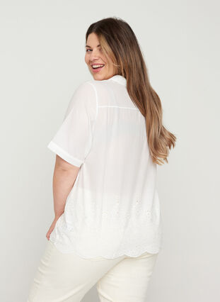 Short-sleeved shirt with broderie anglaise, Bright White, Model image number 1