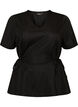 Blouse in a cotton blend with a V-neck and tie-string, Black, Packshot image number 0