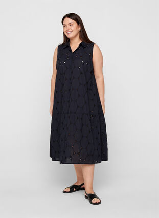 Shirt dress with broderie anglaise, Black, Model image number 0