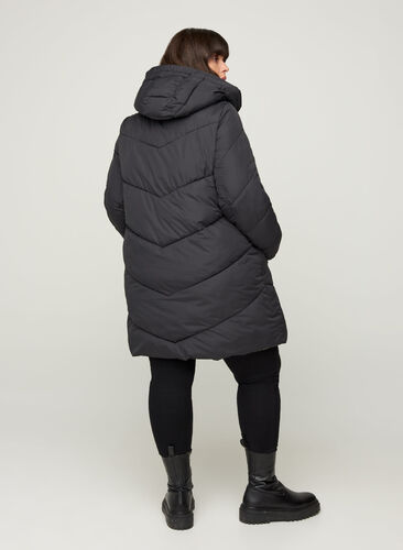 Long reversible jacket with a hood, Black COMB, Model image number 1