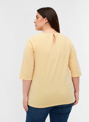 Striped Blouse with 3/4 Sleeves, Mimosa, Model image number 1