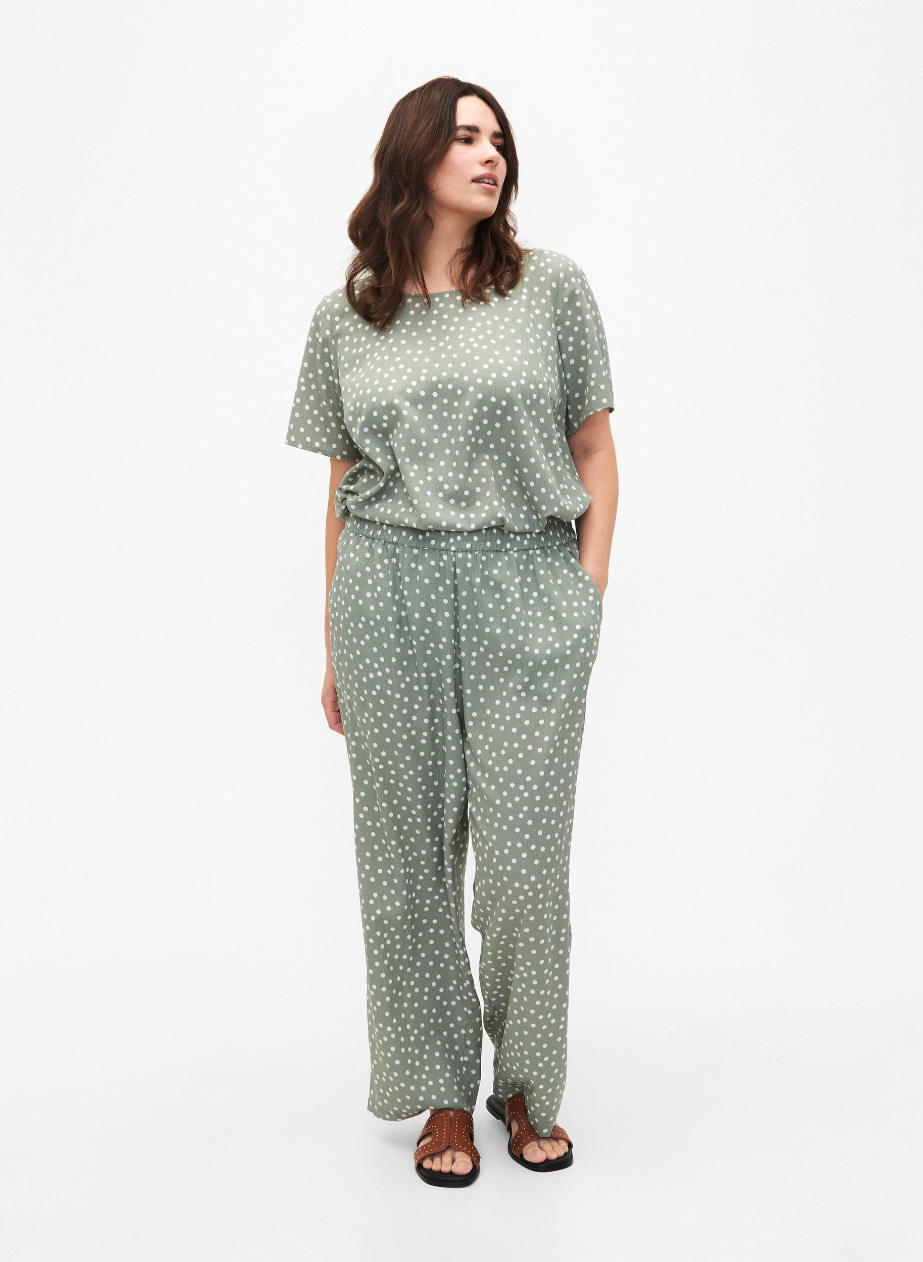Zizzifashion FLASH - Pants with print and pockets, Iceberg Green Dot, Model image number 0