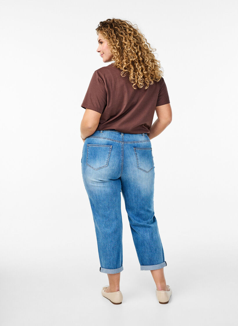 7/8 jeans with turn-ups and a high waist, Blue, Model image number 1