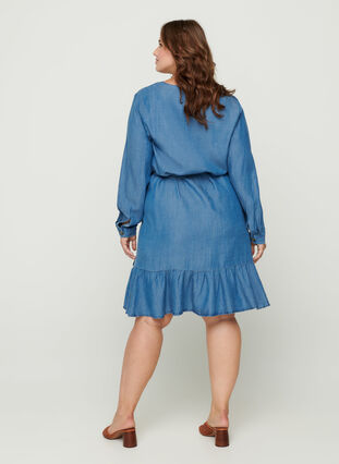 Short, lyocell wrap dress, Mid blue denim, Model image number 1