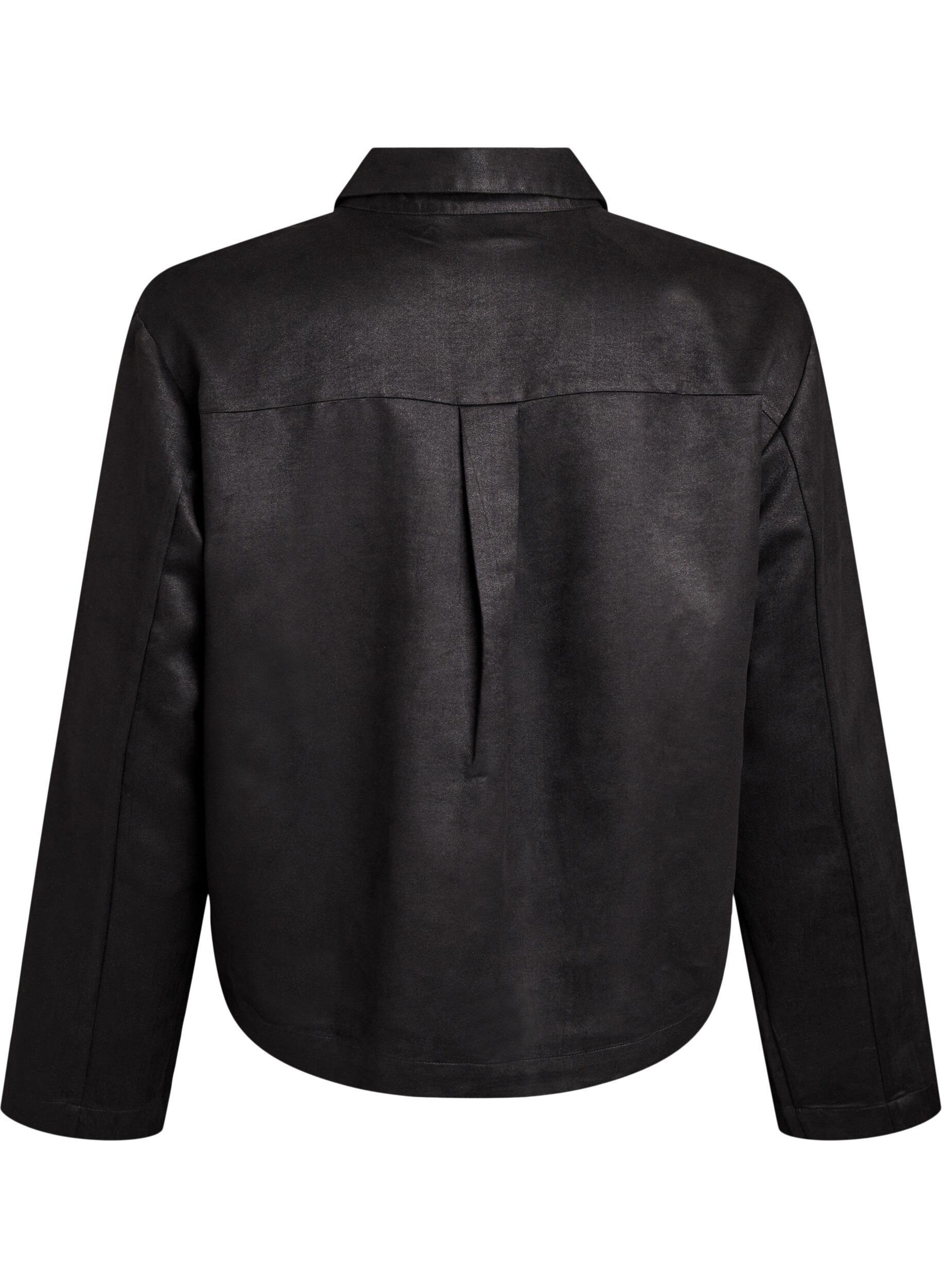 Zizzifashion Short faux suede jacket with pockets, Black, Packshot image number 1