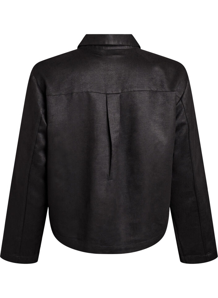 Short faux suede jacket with pockets, Black, Packshot image number 1