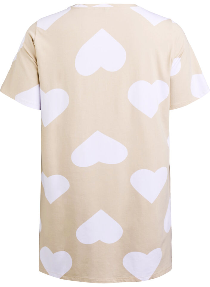Long night t-shirt in a modal blend with hearts, Beige, Packshot image number 1