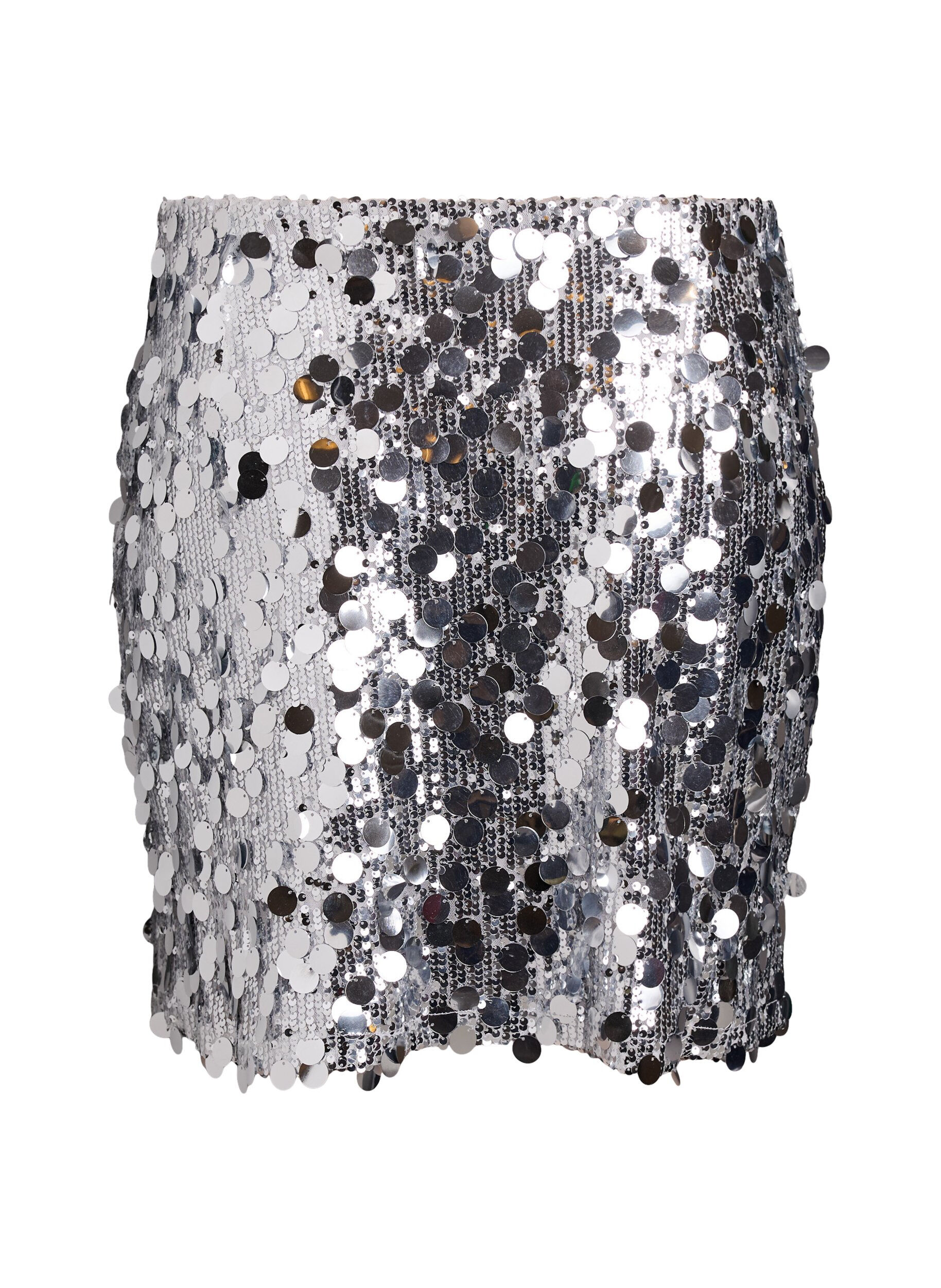 Zizzifashion Short sequin skirt with an elasticated waistband, Silver, Packshot image number 1