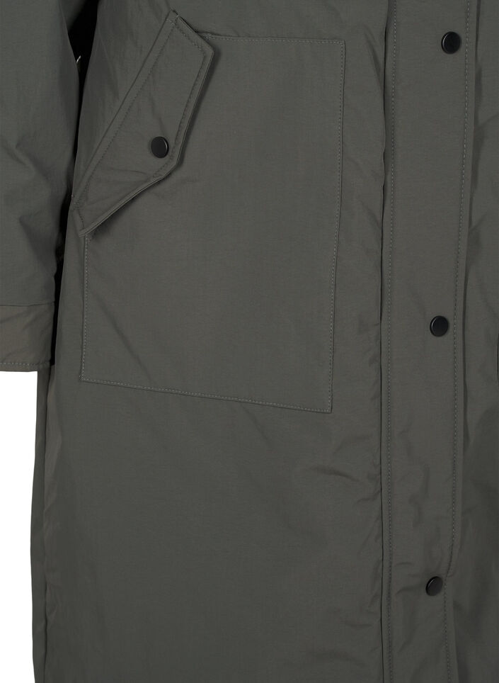Parka coat with hood and adjustable waist, Black Olive, Packshot image number 3