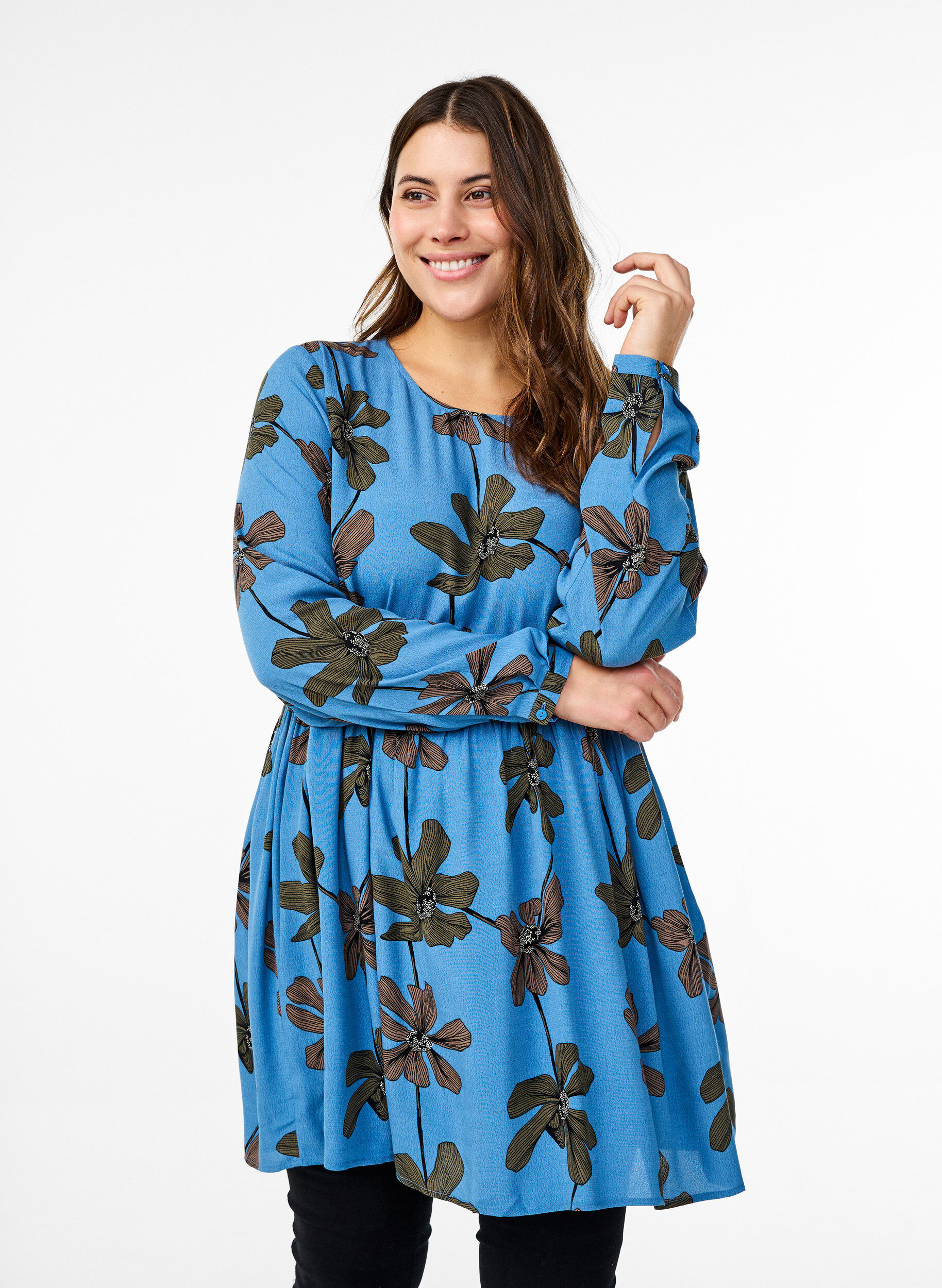Long-sleeved tunic with a seam, Blue, Model