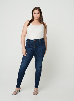 Super slim Amy jeans with a high waist, Dark Blue, Model image number 0
