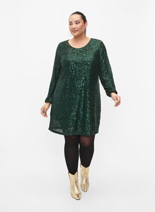 Short sequin dress with long sleeves, Scarab, Model image number 2