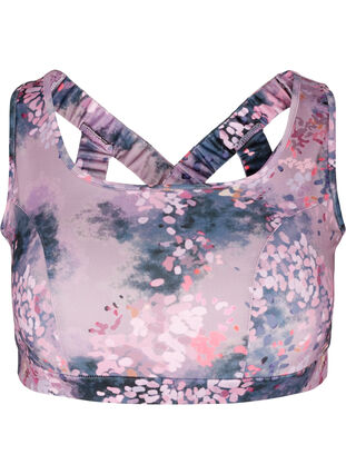Printed sports top with cross back, Soft Blossom, Packshot image number 0