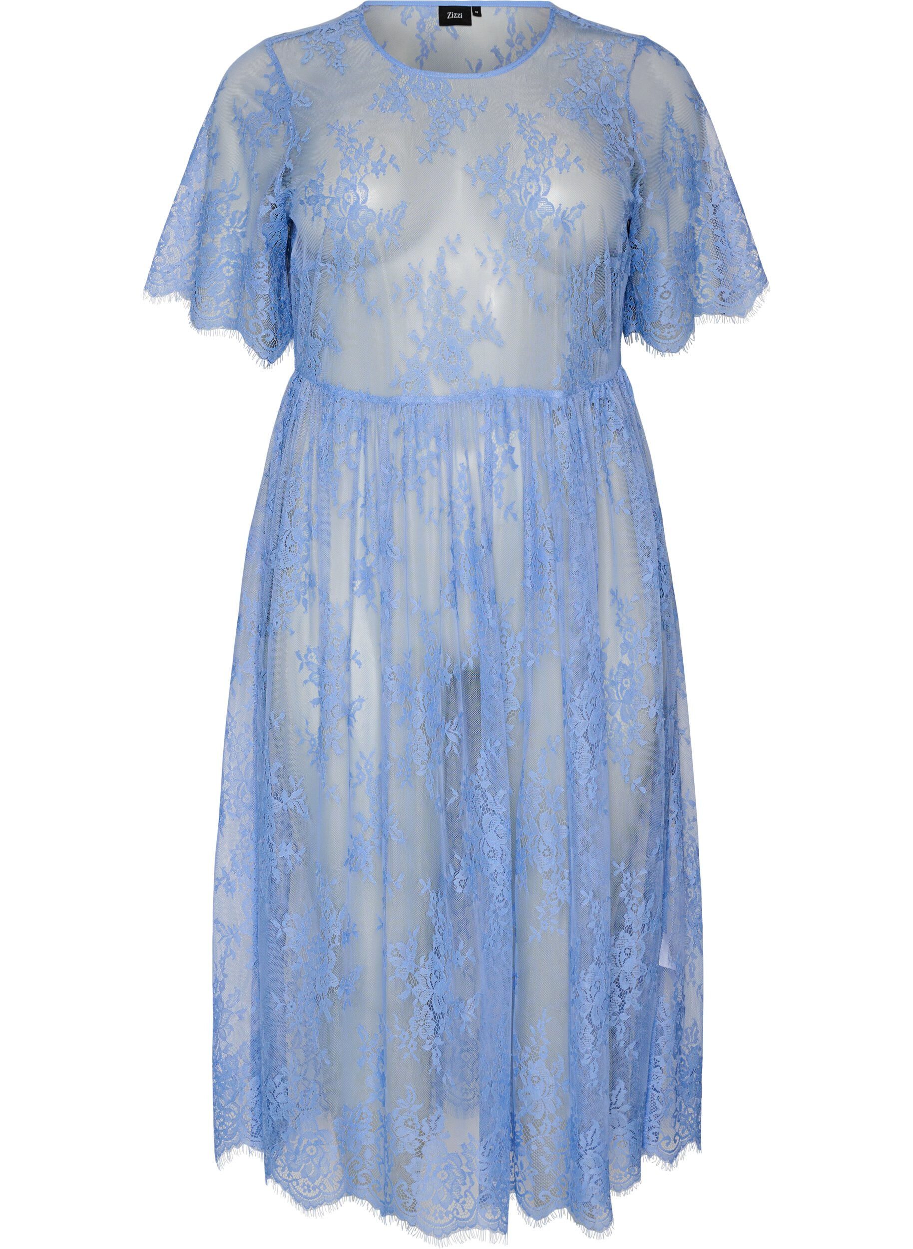 Sheer lace midi dress with short sleeves