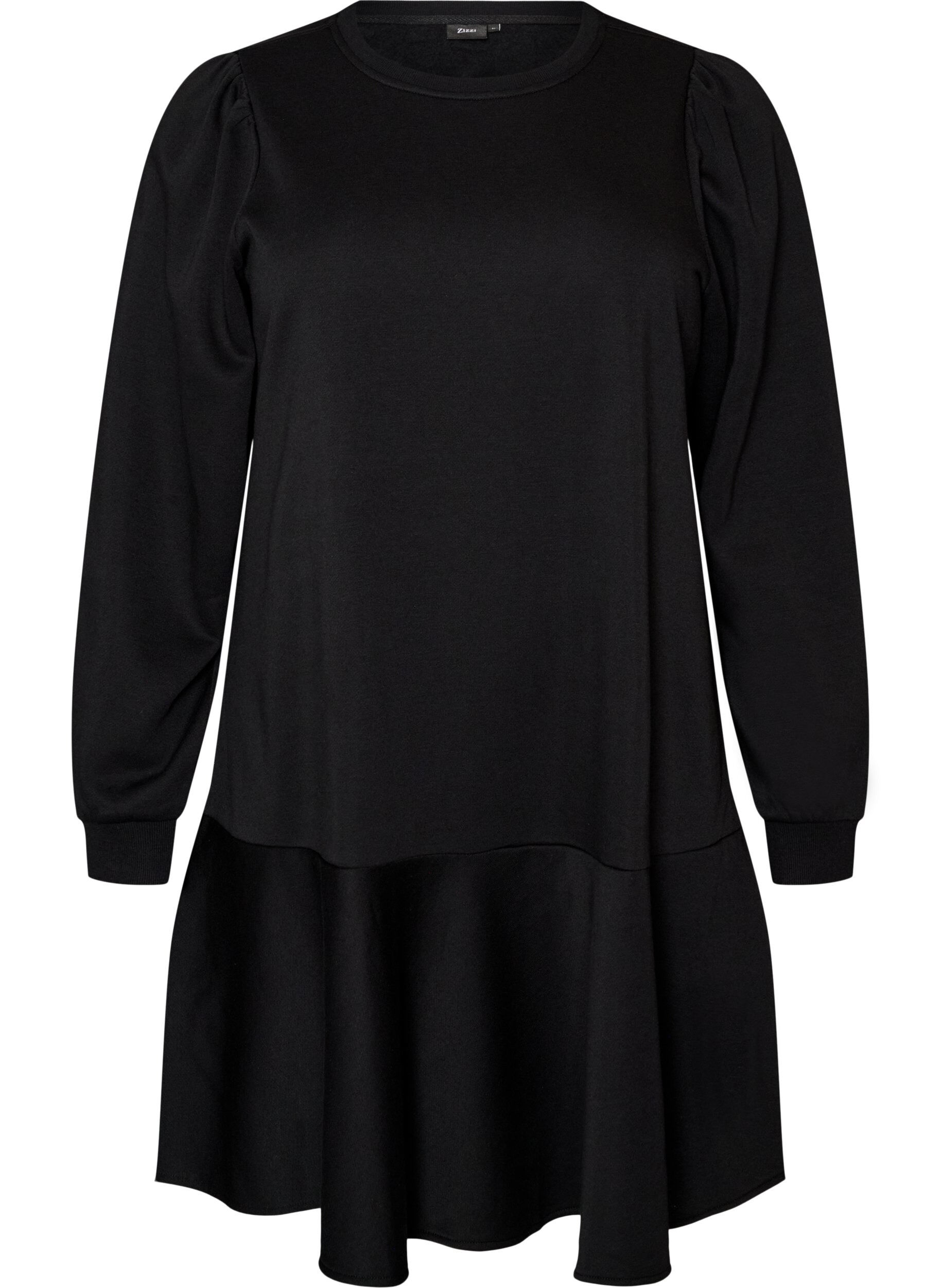 ZizzifashionSweatshirt dress with ruffle layers and A-line shape, Black, Packshot image number 0