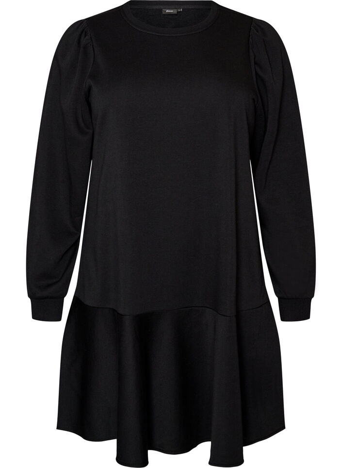 Sweatshirt dress with ruffle layers and A-line shape, Black, Packshot image number 0