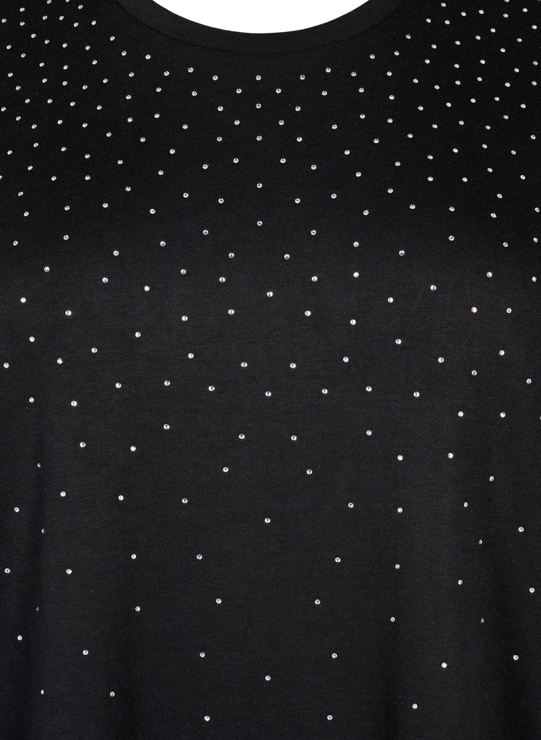 Zizzifashion T-shirt with rhinestones and round neck, Black, Packshot image number 2