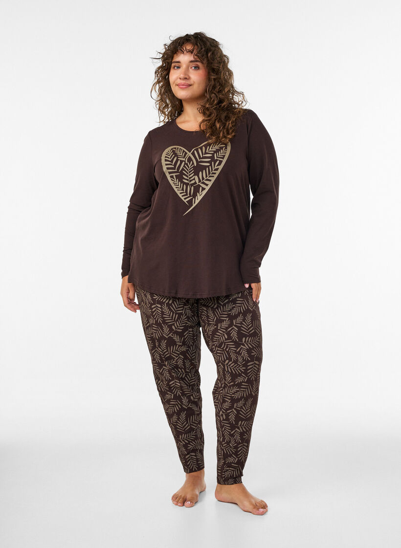 Cotton pyjamas pants with print, Brown, Model image number 1