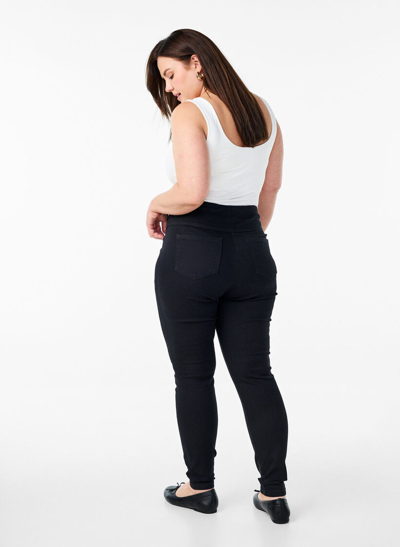 Stretchy jeggings with a high waist, Black, Model image number 1
