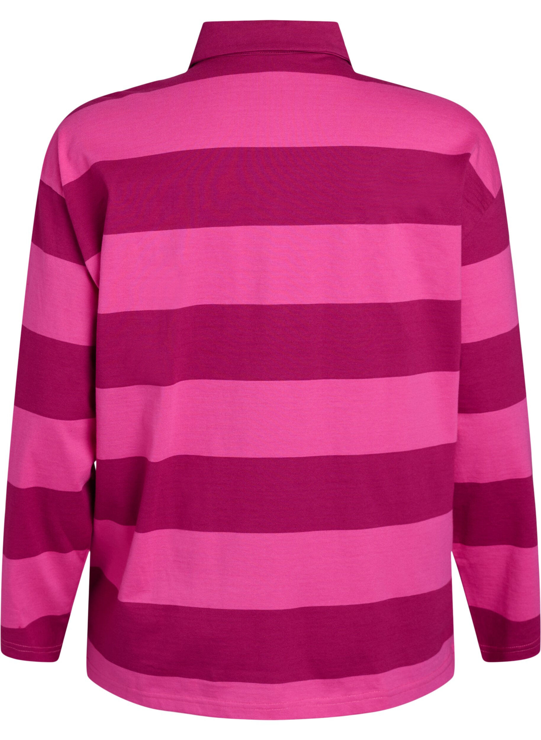 Zizzifashion Striped polo shirt with embroidered text, Rose, Packshot image number 1