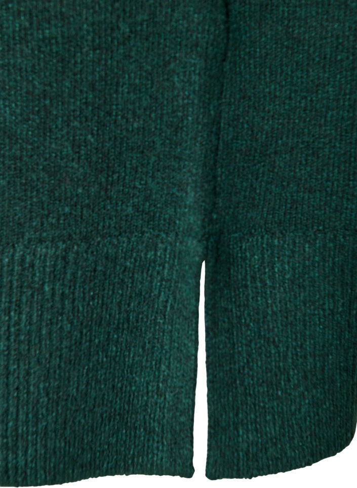 Short knitted dress with wavy hem and slits, Green, Packshot image number 3