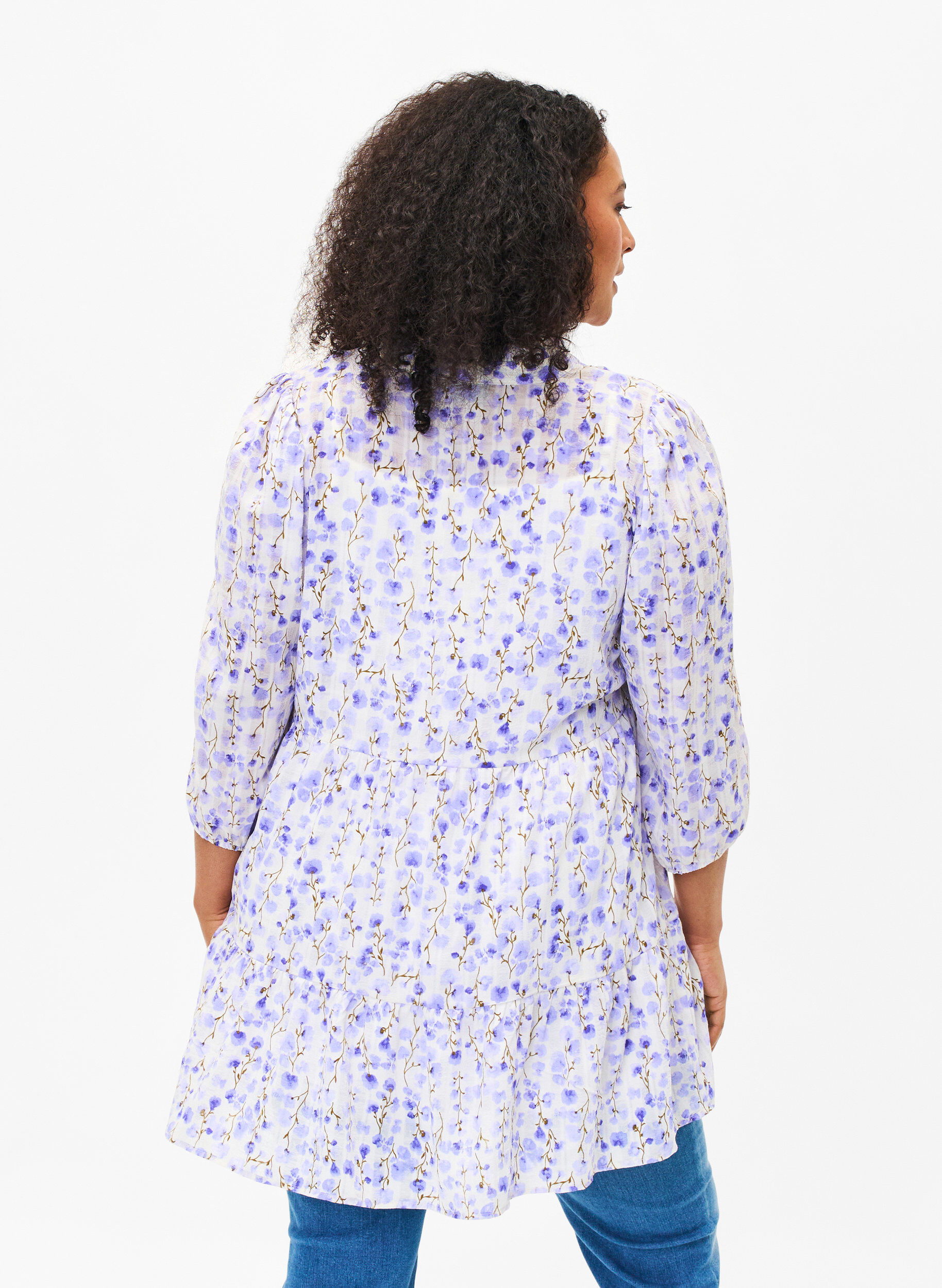 Zizzifashion Tunic with 3/4 sleeves and floral print, Sand Verbena AOP, Model image number 1