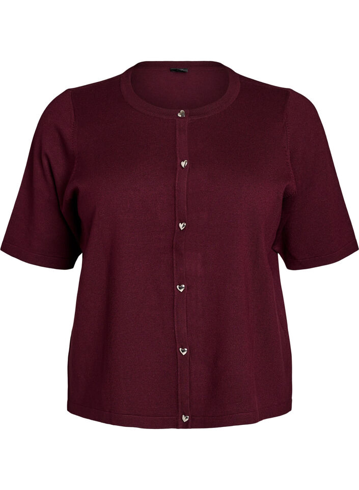 Knit cardigan with heart buttons and short sleeves, Red, Packshot image number 0