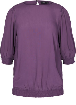Viscose blouse with 3/4 sleeves and smock, Vintage Violet, Packshot image number 0