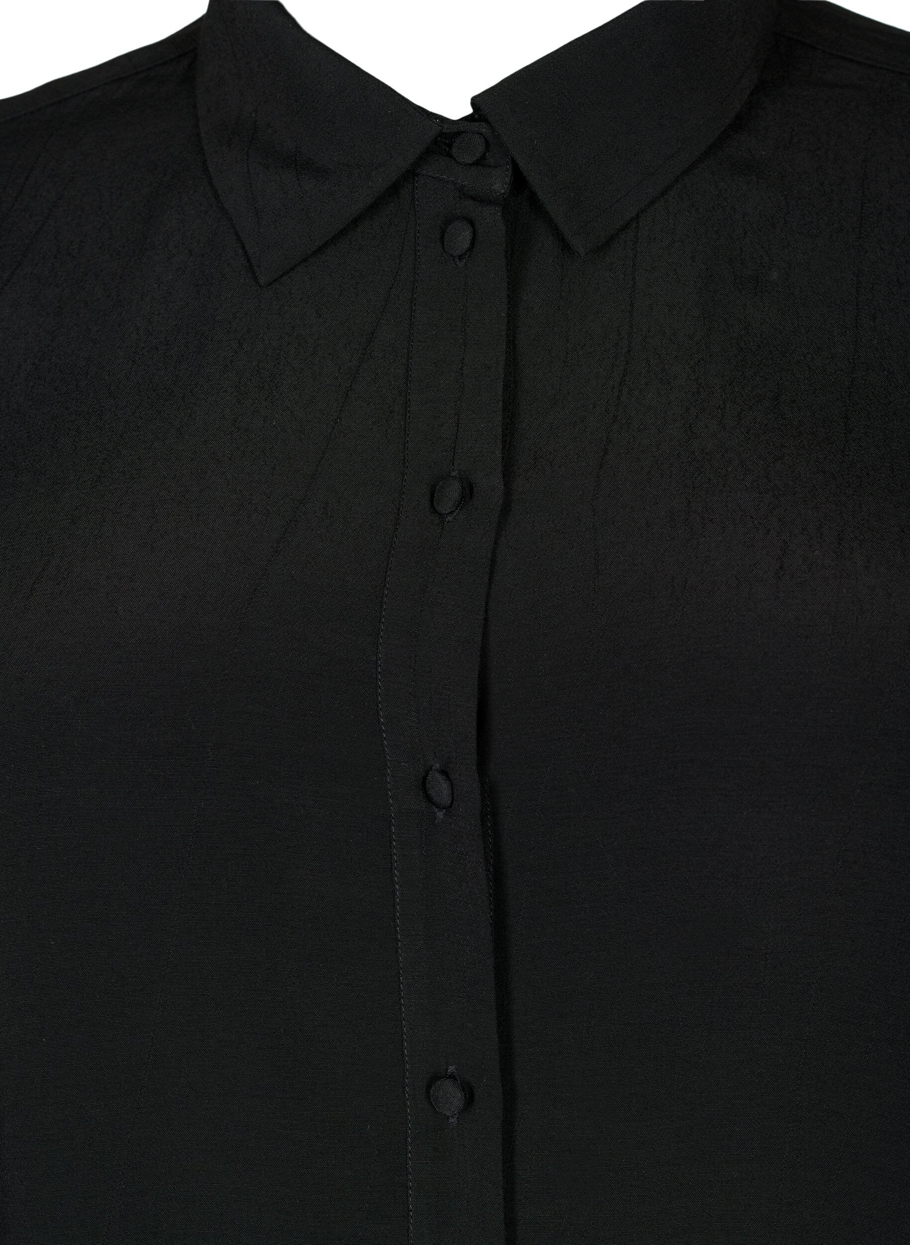 Zizzifashion Viscose shirt with 3/4 sleeves and embroidery details, Black, Packshot image number 2