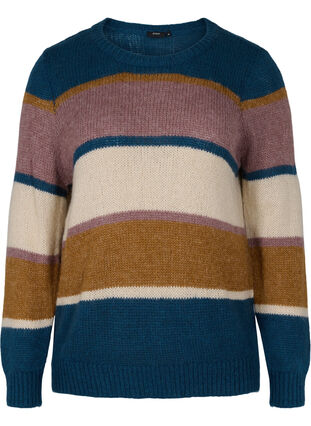 Striped knit sweater with wool and a round neckline, Rubber Stripe Comb, Packshot image number 0