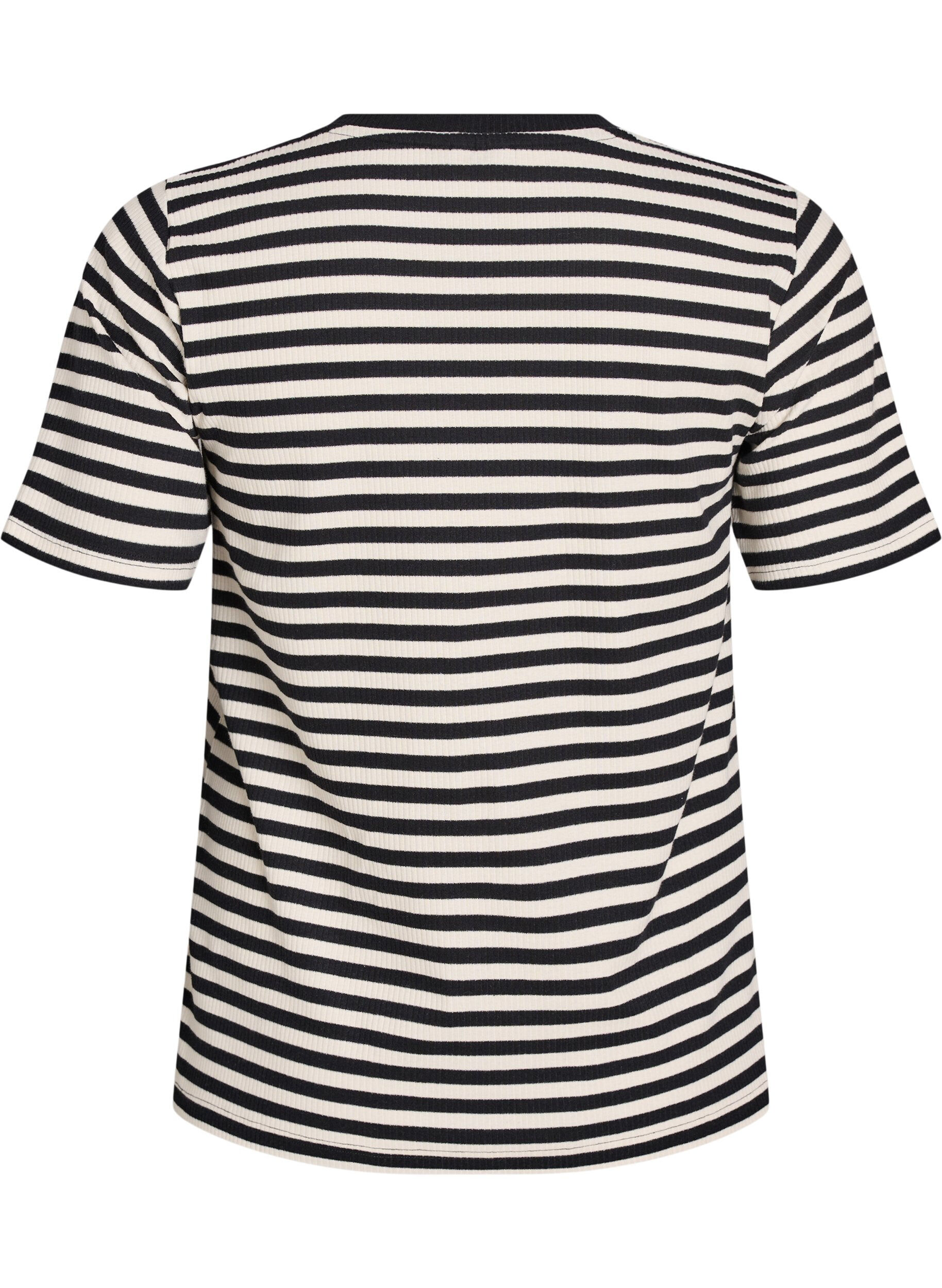 Zizzifashion Striped T-shirt with ribbed texture, Black, Packshot image number 1