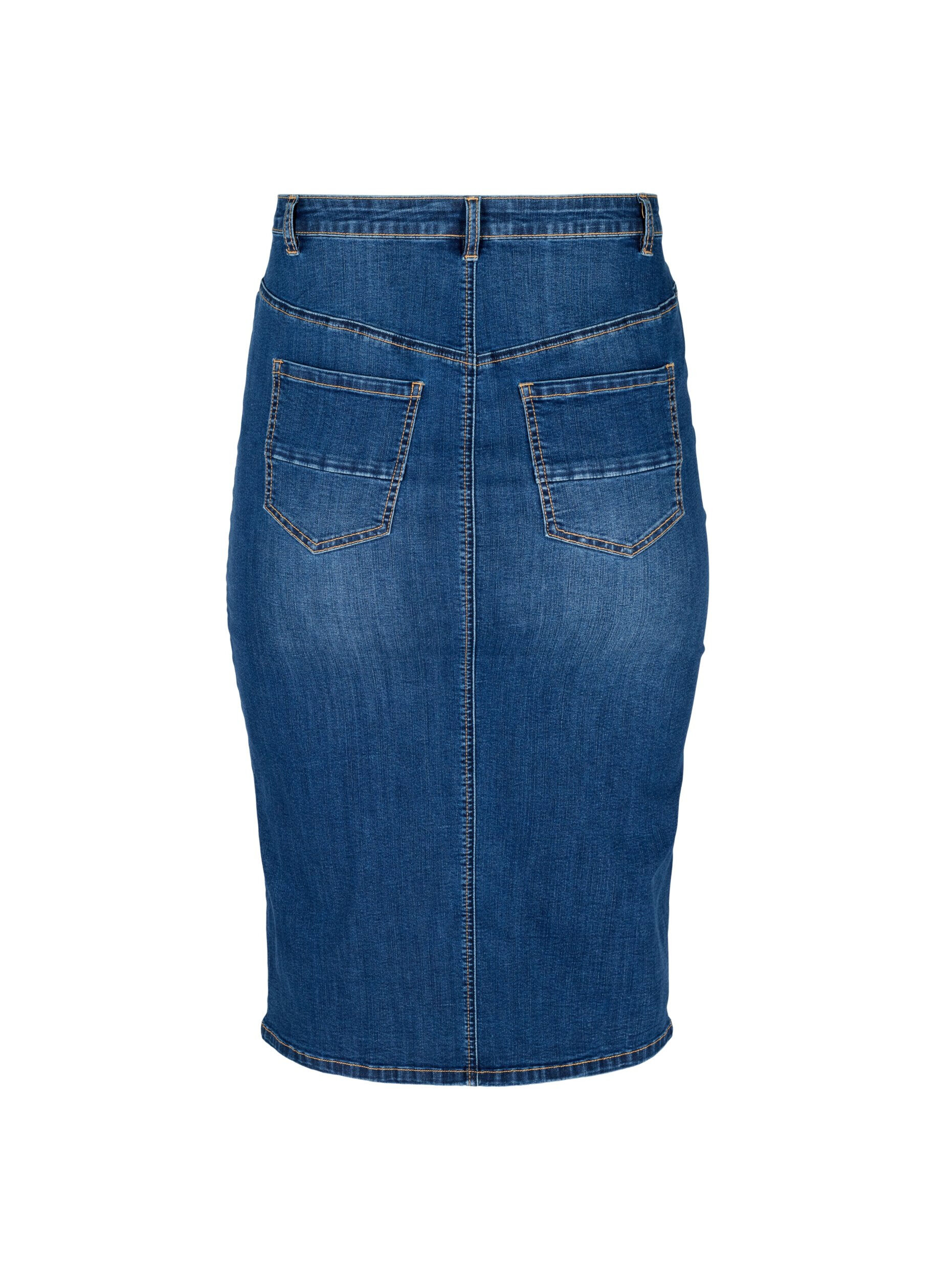 Zizzifashion Denim midi skirt with slits, Blue, Packshot image number 1