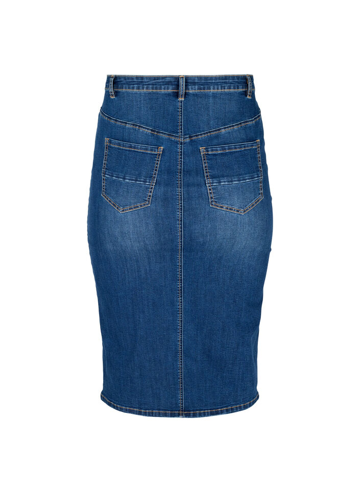 Denim midi skirt with slits, Blue, Packshot image number 1