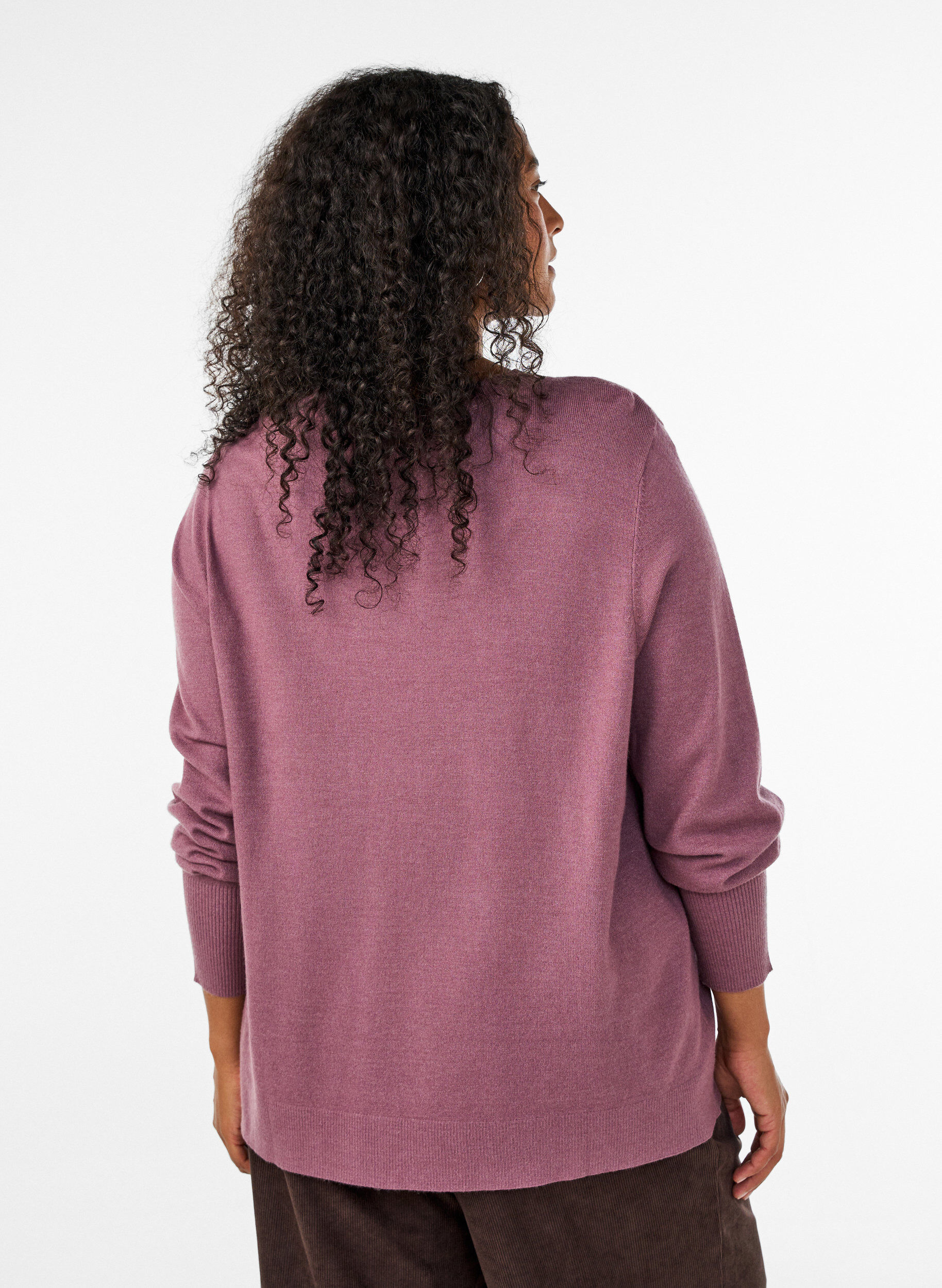 ZizzifashionKnitted blouse with a round neck, Rose, Model image number 2