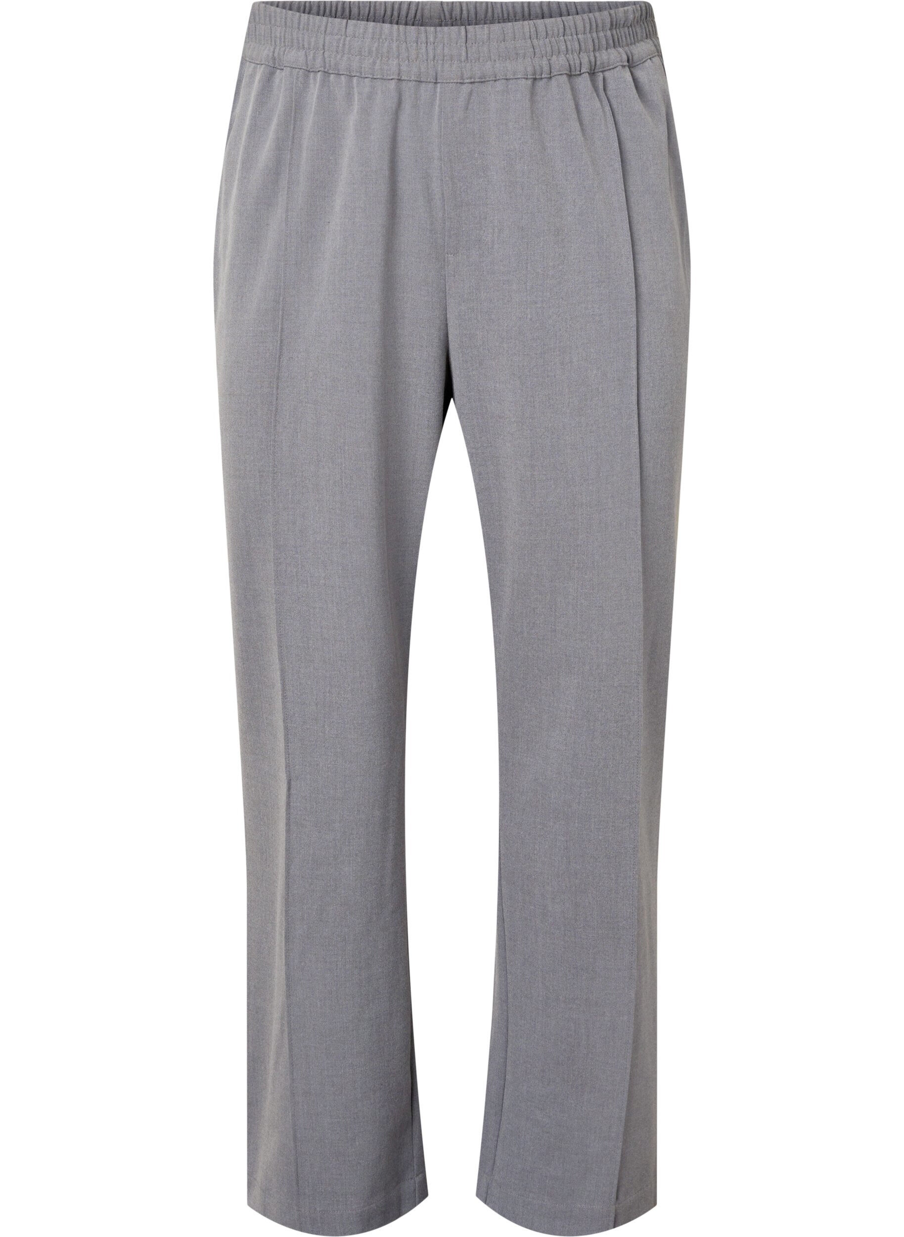 Zizzifashion Grey melange trousers with elastic waist, Medium Grey Melange, Packshot image number 0