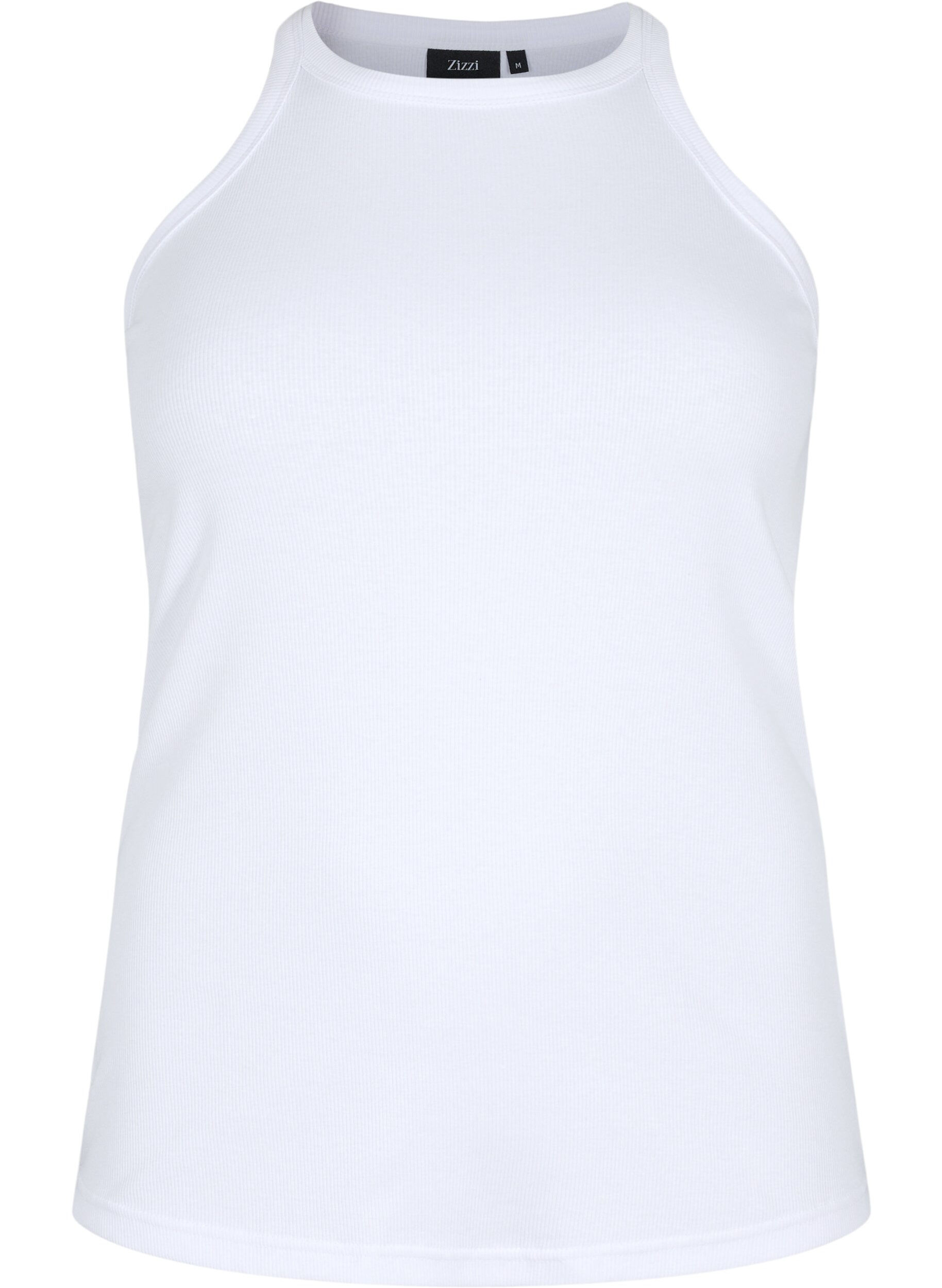 Zizzifashion Ribbed cotton tank top, Bright White, Packshot image number 0