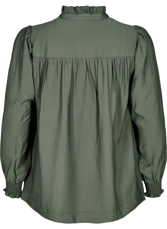 Blouse with ruffle collar, Green, Packshot image number 1