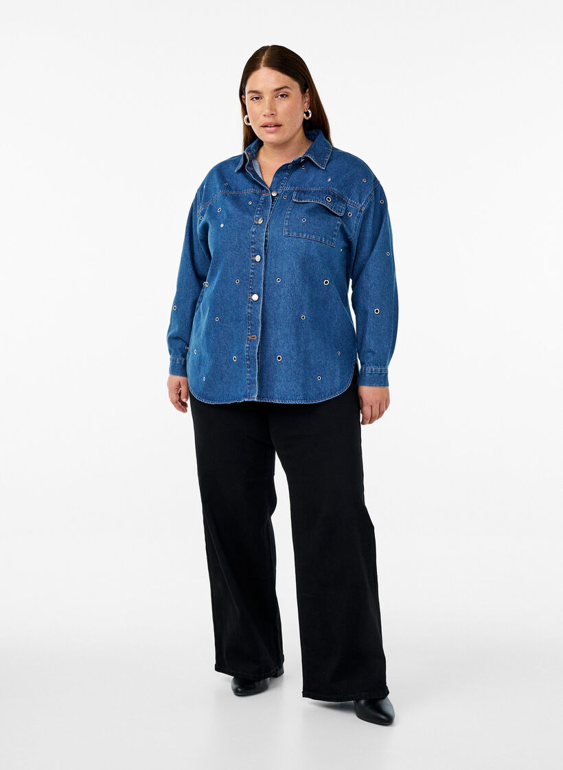 Denim shirt with eyelets, Blue, Model image number 1