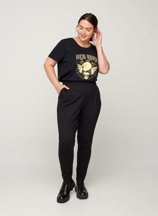 Cropped plain trousers, Black, Model image number 0